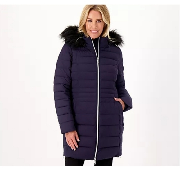 Nuage Navy puffer jacket faux fur hood. Expandable zips on side NWT Small - Picture 3 of 16